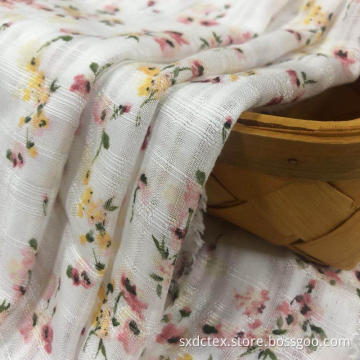 Sweet Floral Printed Rayon Textured Dobby Slub Fabric